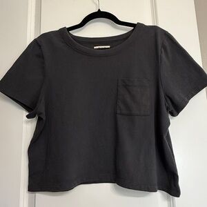Madewell charcoal grey Cropped Pocket Tee Shirt Size Large